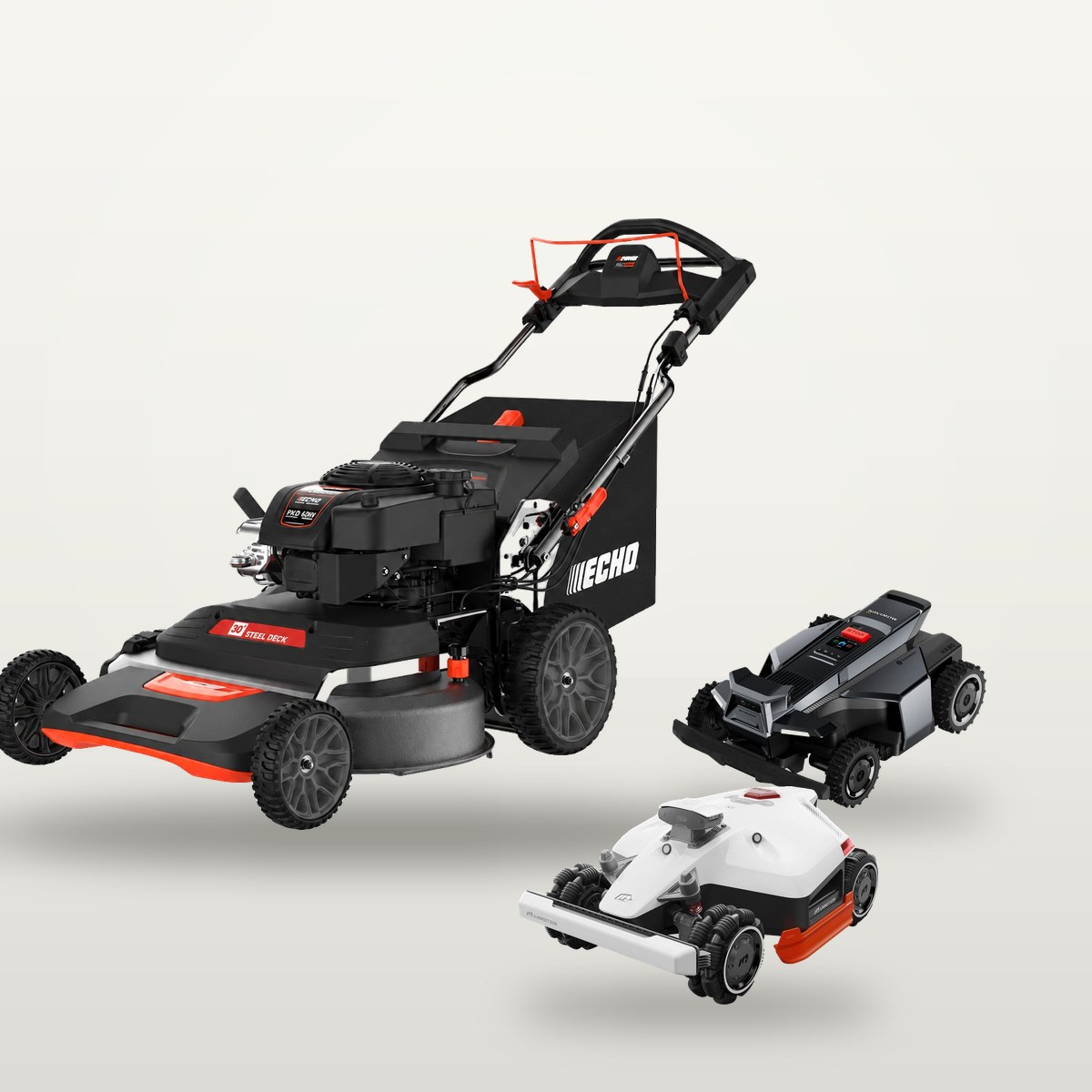 ECHO gas mower with Navimow and Mammotion robot mowers